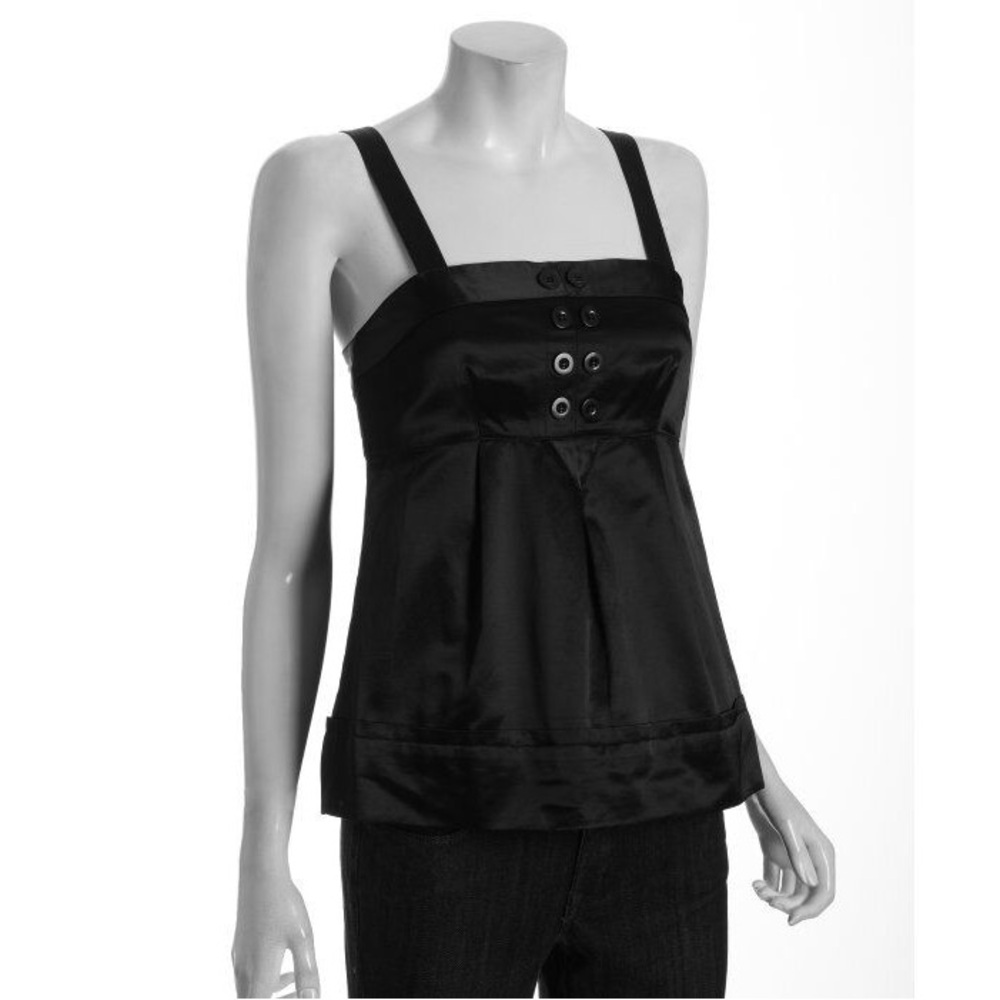 Marc By Marc Jacobs Black Sateen 'Raleigh' Sleeveless Button Detail Blouse sz 2